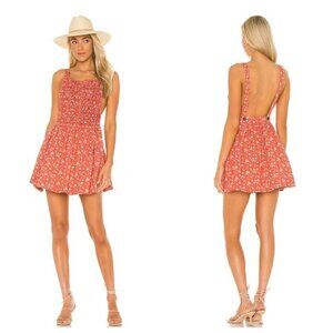 Free People Orange Red Petunia Mini Dress Poppy Combo Cotton Open Back Sexy NEW